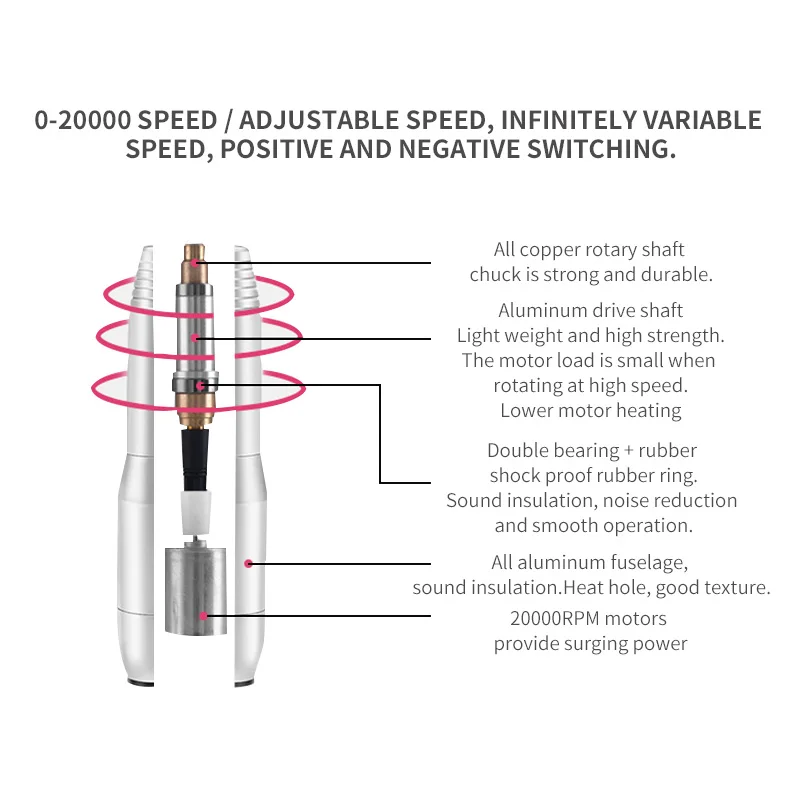 Pink/Silver 25000rpm 110-240V Metal Portable Easy to Operate Pen Shape Electric Nail Drill Machine