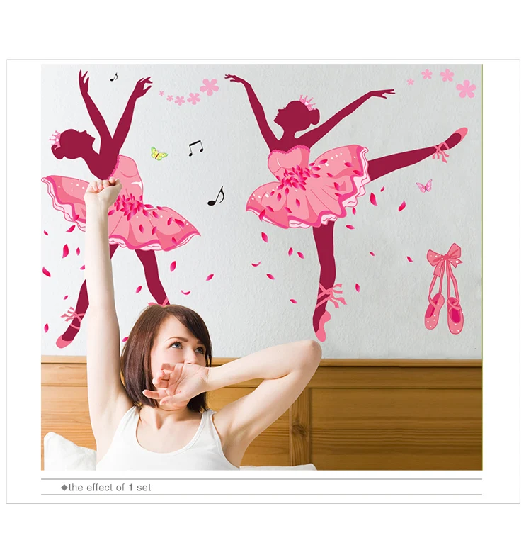 [Shijuekongjian] балетные танцоры девушка наклейки на стену DIY фотообои с бабочками наклейки для детской комнаты детская спальня украшения