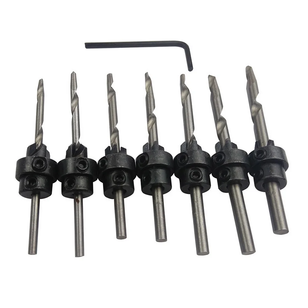 7PCS Countersink Drills Bit HSS For Woodworking Chamfer Drills Bit Reamer Set Depth Stop Collar