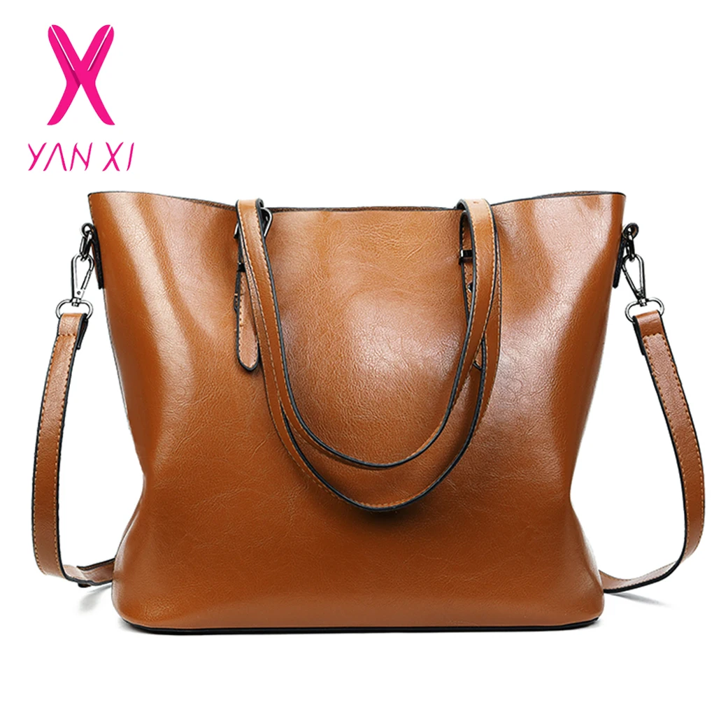 

YANXI Women Shoulder Bag Fashion Women Handbags Oil Wax Leather Large Capacity Tote Bag Casual Pu Leather Women Messenger Bag