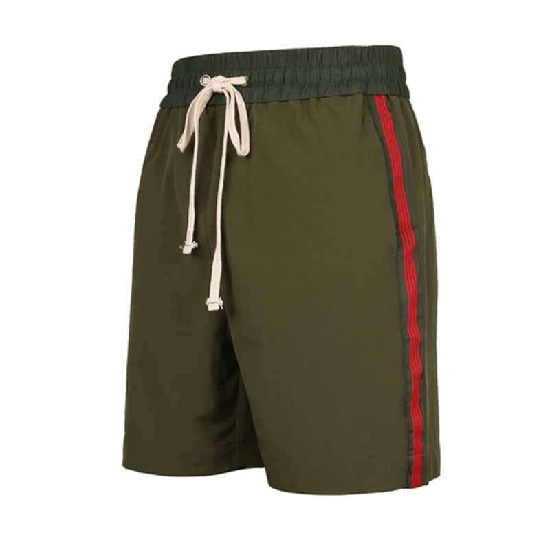 Винтаж Боковой Полосой Шорты мужские хип-хоп Повседневное эластичный пояс Черный army green штаны Мода Уличная шорты