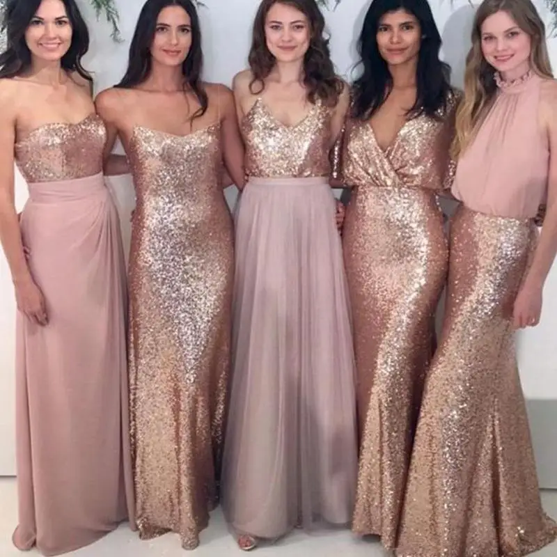 5 стилей Длинные платья невесты 2018 Сексуальная спинки золото блестками платье для Свадебная вечеринка Новое торжественное Robe demoiselle d'honneur