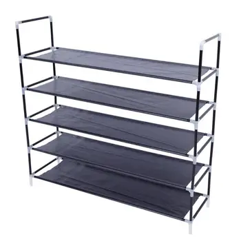 

Simple Assembly 5 Tiers Non-woven Fabric Shoe Rack with Handle Black E5M1