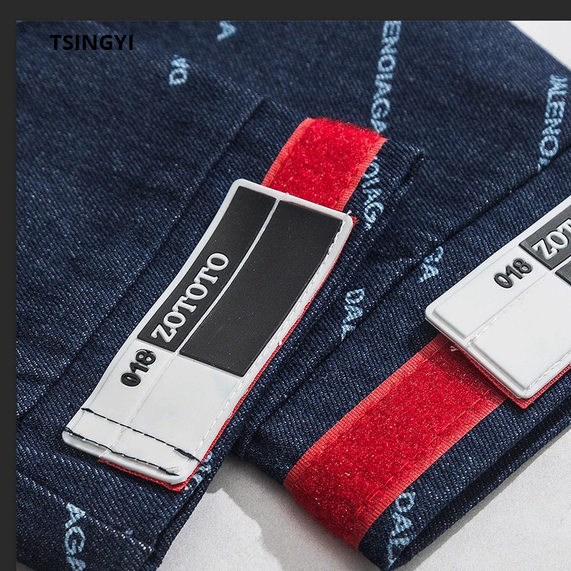 Tsingyi Spring Hooded Men Denim Jacket Print Letter Blue Mens Denim Jean Jackets Streetwear bombers homme Jackets for Men Coats