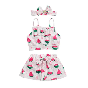 

children swimwear fo girls Polyester swimsuit kids bathing suit Two pieces bikini Suspender Tops Skirt Headbands Swimsuit K0301