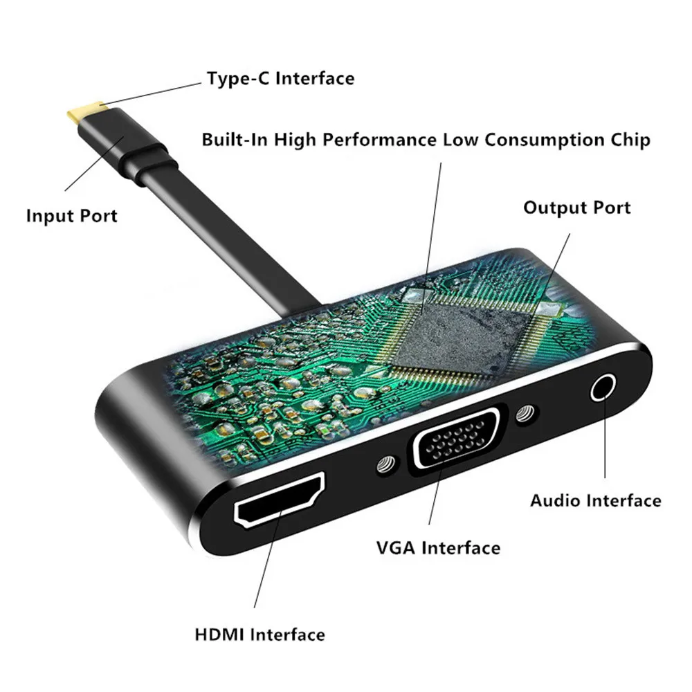 USB Tipo-C A HDMI VGA Audio Potenza HD Cavo di Conversione USB 3.1 A HDMI VGA Audio da 3.5 MM 3 In