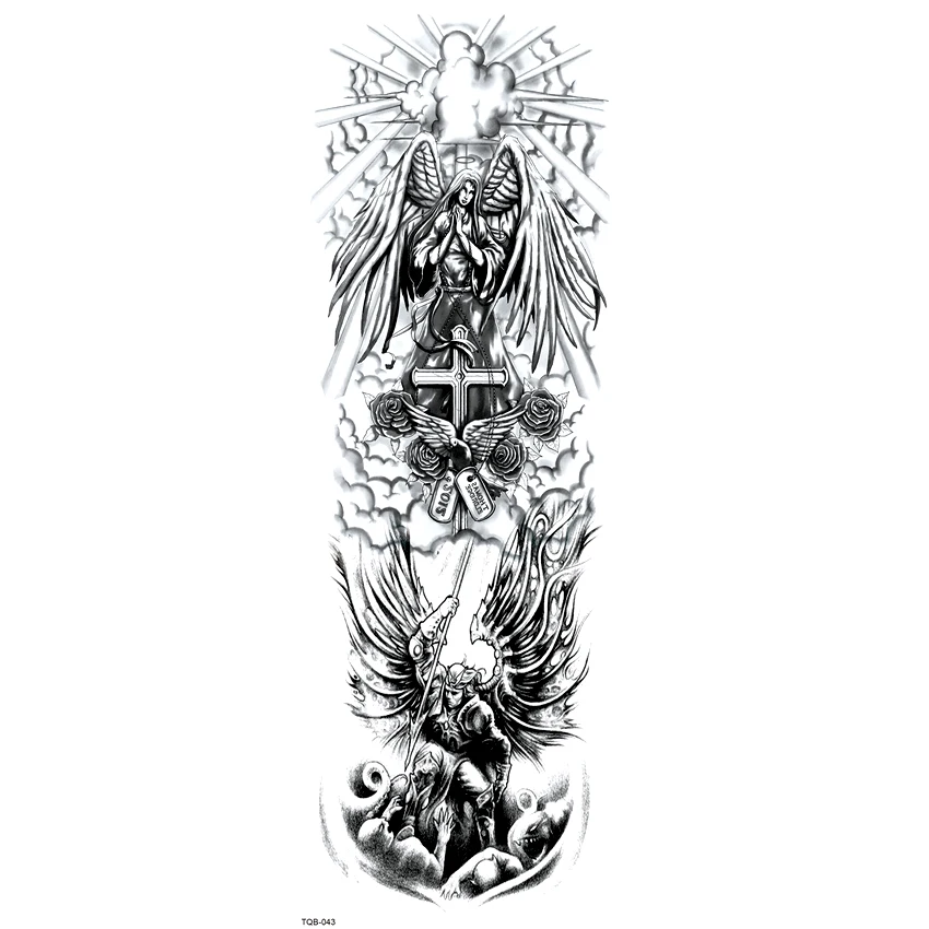 Ангел пришел в мире временные водостойкие наклейки для татуировки полная татуировка на руку Для мужчин поддельные тату наклейка для рук