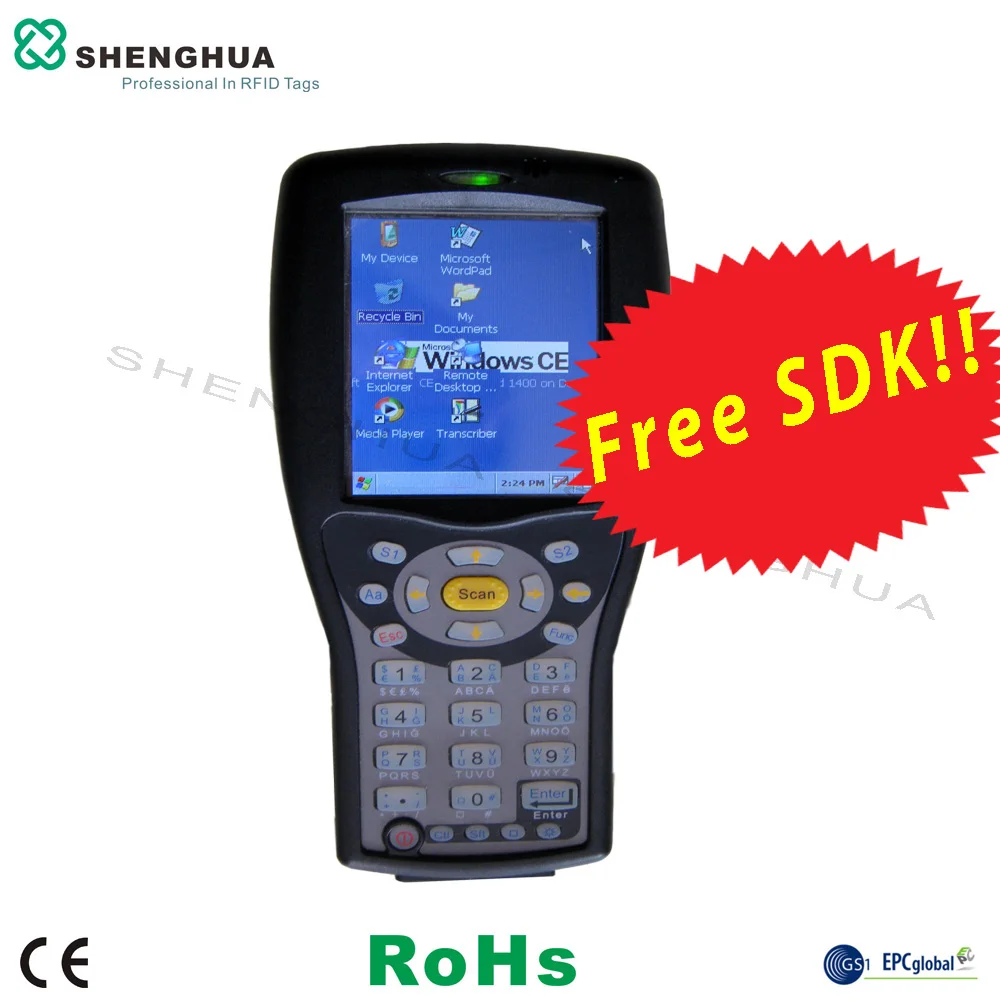 Free SDK UHF RFID Handheld Reader Barcode Scanner With Fingerprint For