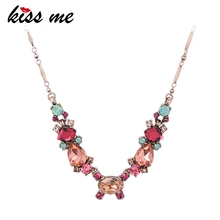 KISS ME Red Green Acrylic Crystal Geometric Choker Necklace Latest Luxury Jewelry Women Statement Necklace