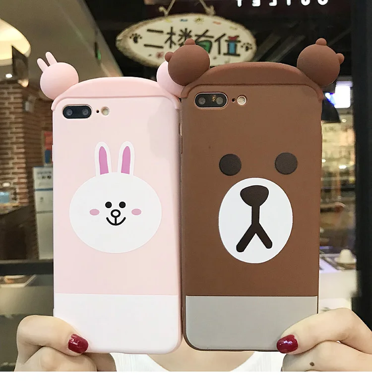 

For iPhone 8 3D Chicken Sally Bear rabbit case for iphone X 7 7plus 6 6S / 6S plus 8plus Hair hoop soft phone case