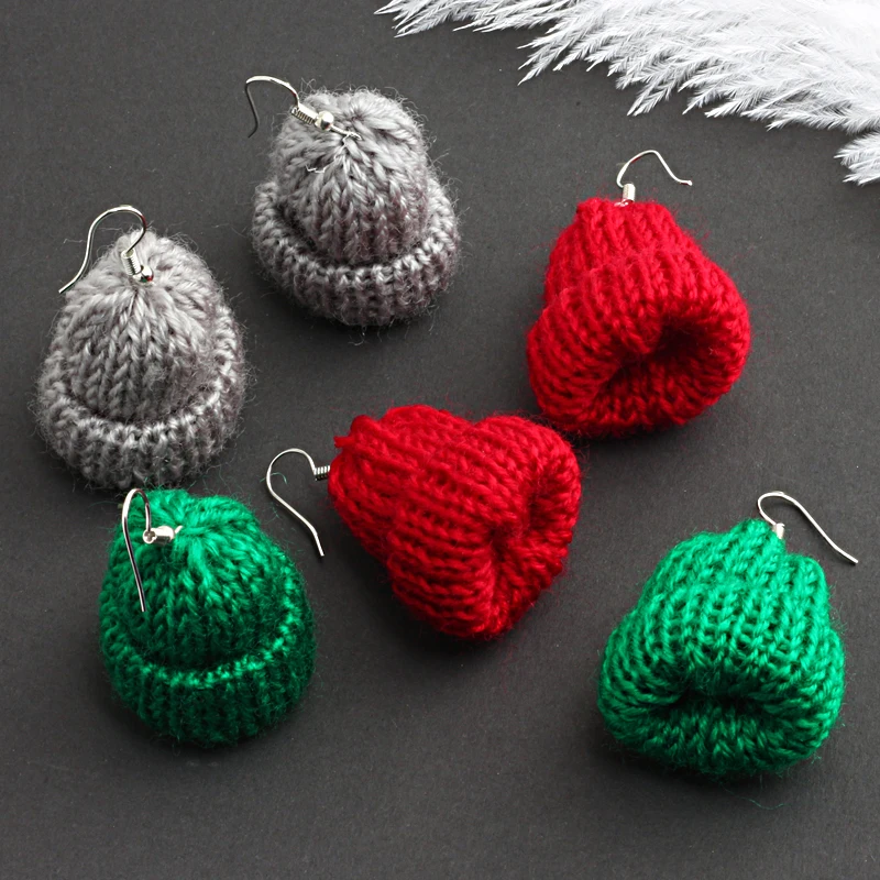 

New Design 19 Color Cute Creative Handmade Knitted Hat Dangle Earring Mini Hats Drop Earrings For Women Romantic Fashion Jewelry