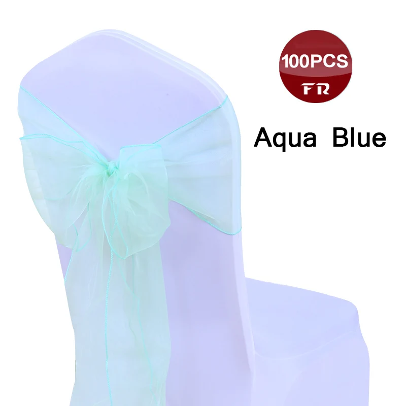100 шт., прозрачная органза, пояс для стула, галстук-бабочка для свадеб, мероприятий и вечерние поставки - Цвет: aqua blue