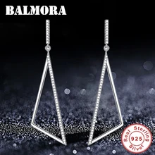 BALMORA Настоящее серебро 925 пробы геометрический треугольный циркон серьги гвоздики для женщин Lover серьги ювелирные изделия Brincos JWSE0209