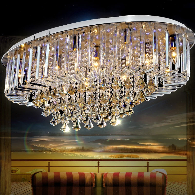 

Large Elegant and Luxurious Oval Crystal Living Room Lamp High Quality for Hotel Lobby Home Decoration
