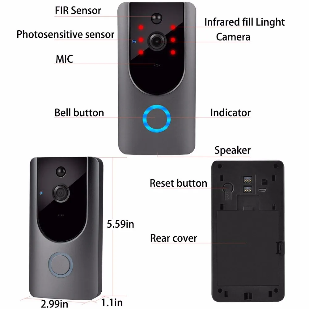 IP видеодомофон WiFi умный дверной Звонок камера Двусторонняя аудио ночное видение PIR Обнаружение движения домашний дверной звонок безопасности перезаряжаемый