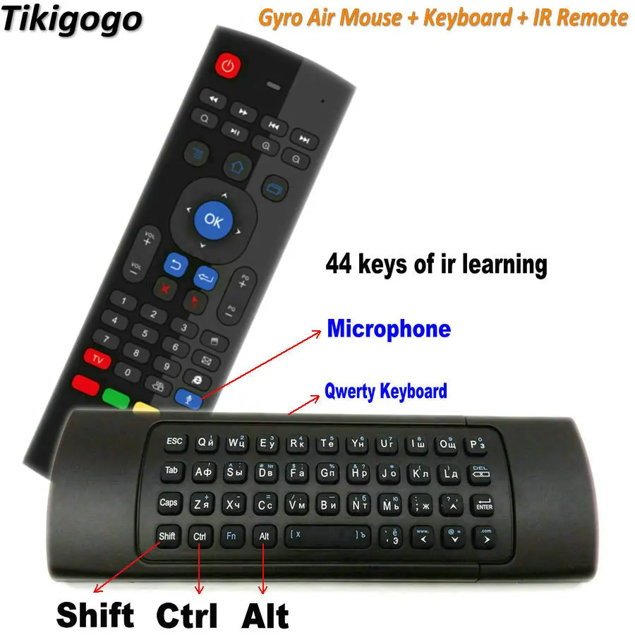Tikigogo TK3 русская английская воздушная мышь мини клавиатура микрофон 44 ИК обучения