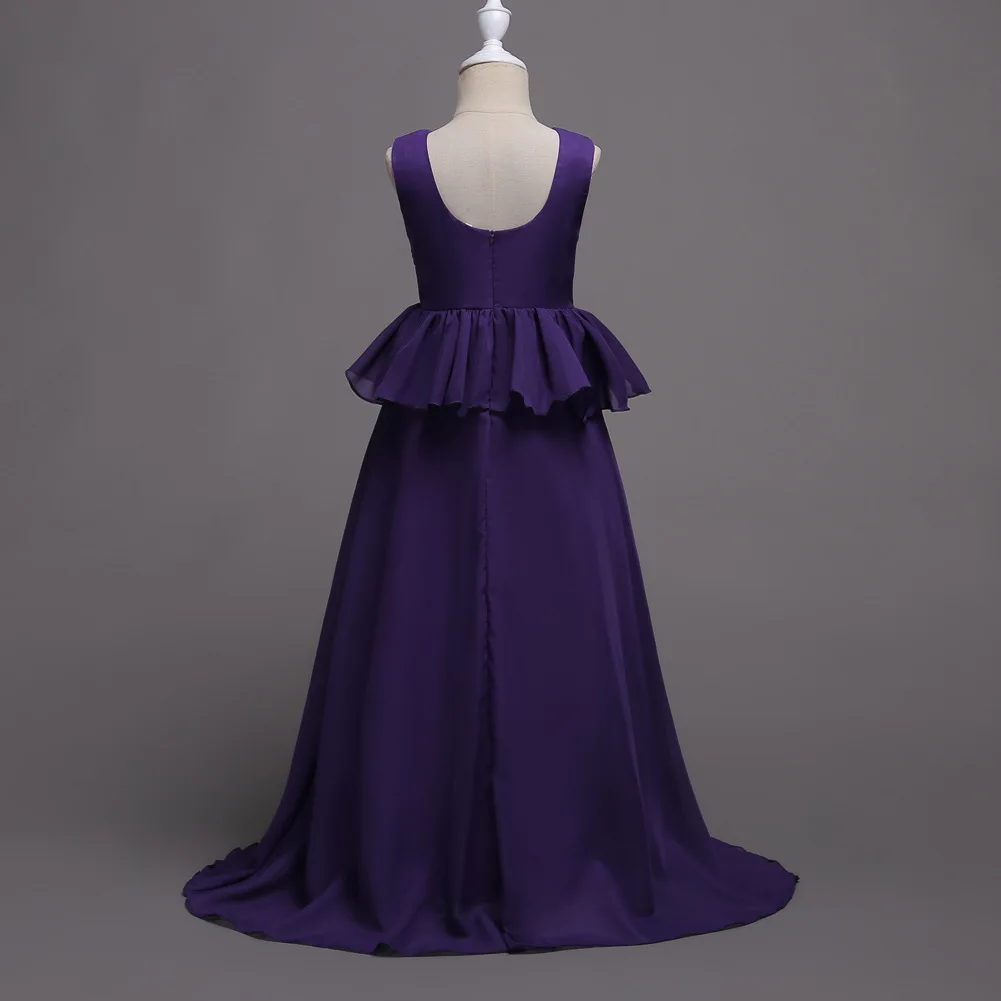 6 до 16 лет платье принцессы для девочек праздничная одежда Плиссированное шифоновое платье Дети синий и красный цвета Deep Purple шифон платье Макси Вечерние свадебные платья