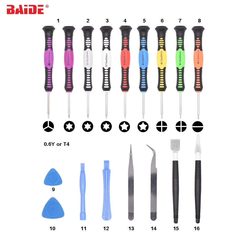 

New High Quality 16 in 1 With 0.6Y Triwing Screwdrivers Set Cellphone Opening Repair Tools Kit For iPhone 7 8 X Toy Tool 200set