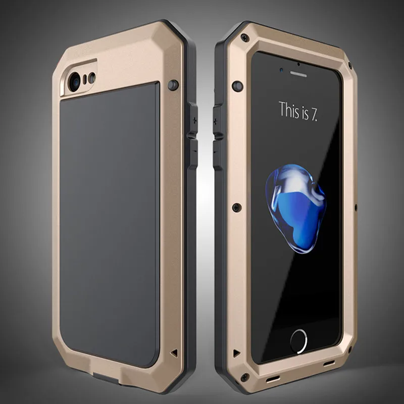 Сверхпрочная защита Doom бронированный металлический алюминиевый чехол для телефона для iPhone 11 Pro XR XS MAX 6 6S 7 8 Plus X 5S 5 противоударный чехол - Цвет: gold