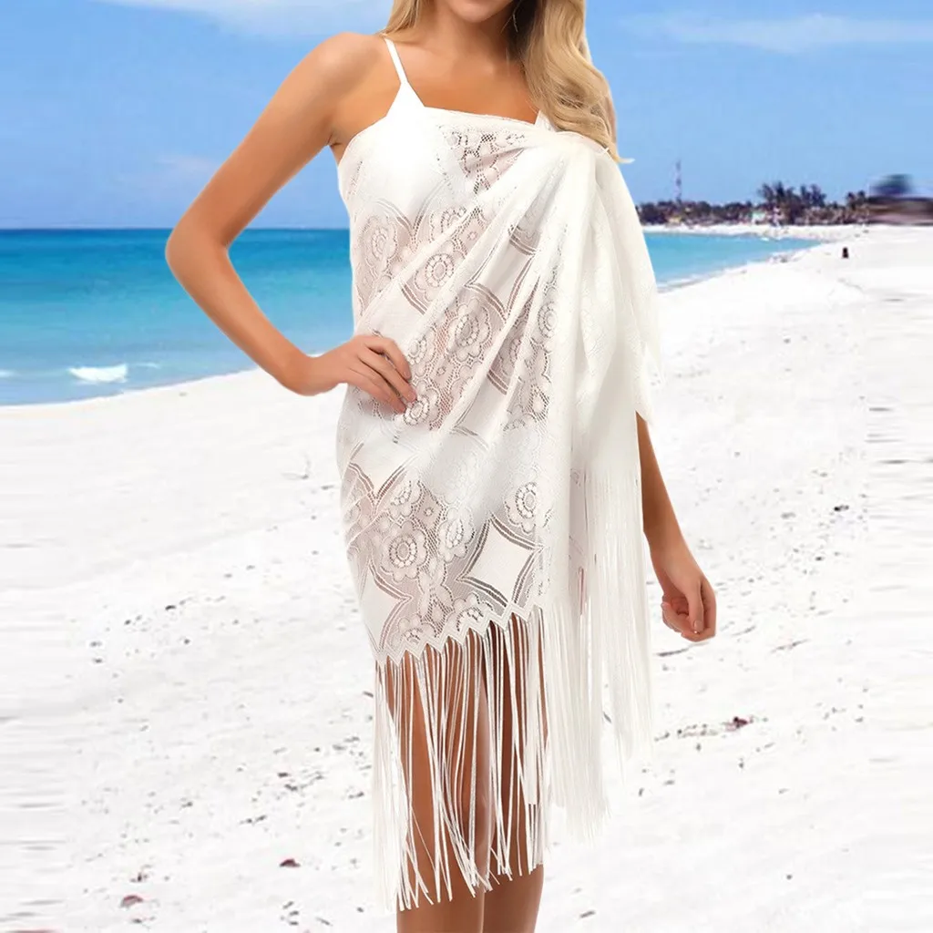 Женское кружевное пляжное платье парео с длинным рукавом и | Пляжная одежда -33032088299