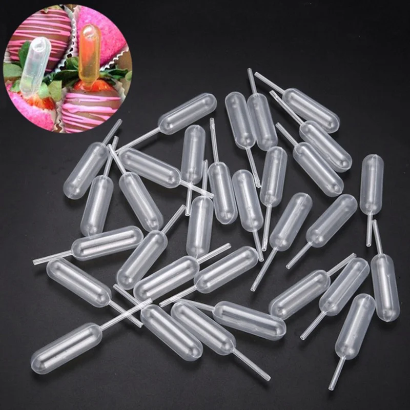

50pcs 4ml Disposable Pipettes Transfer Pipettes Dropper for Strawberry Cupcake Ice Cream Chocolate Cake Toppers Plastic Squeeze