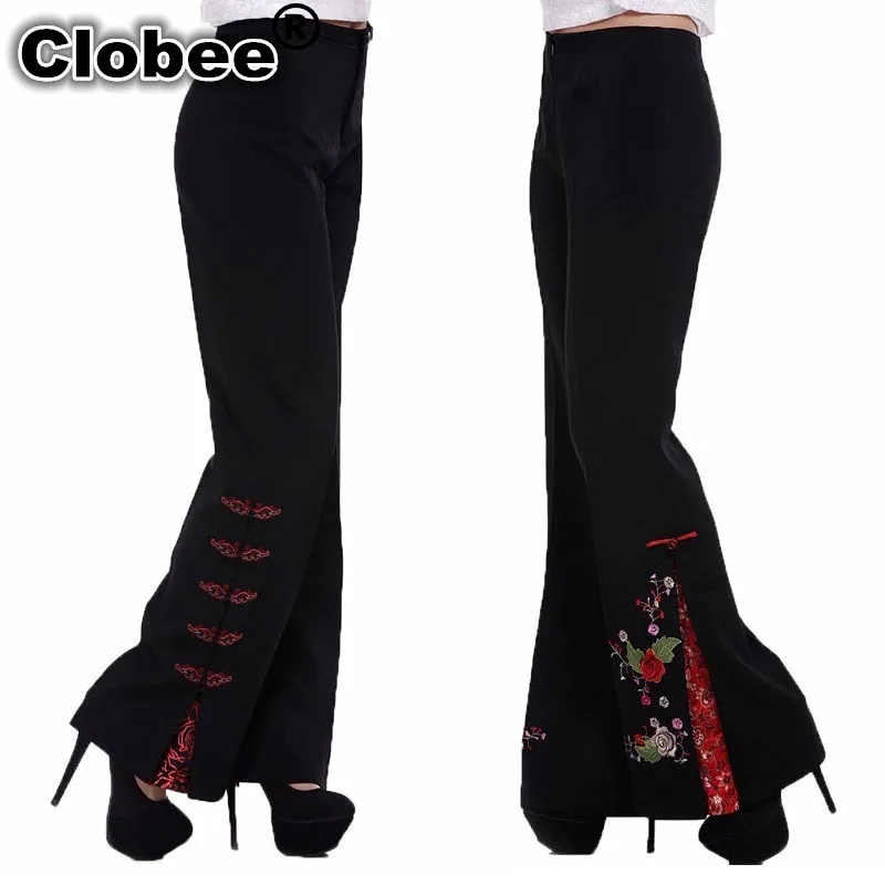 

Spring Autumn style Plus Size 5XL tall waist Embroidered costume split micro speaker Chinese Style trousers women pants