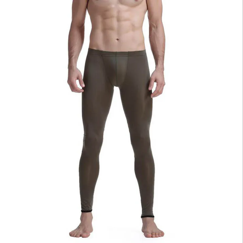 KWAN.Z male thermal underwear brand men's long johns leggings bottom thermo elastic silky translucent pajamas ice silk vetement