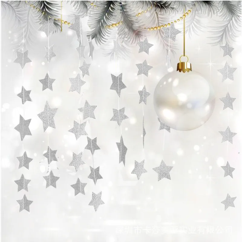 4 м золотые серебряные бумажные гирлянды подвеска Noel подвесные украшения Рождественские украшения для дома Navidad ремесла новогодний декор - Цвет: star silver