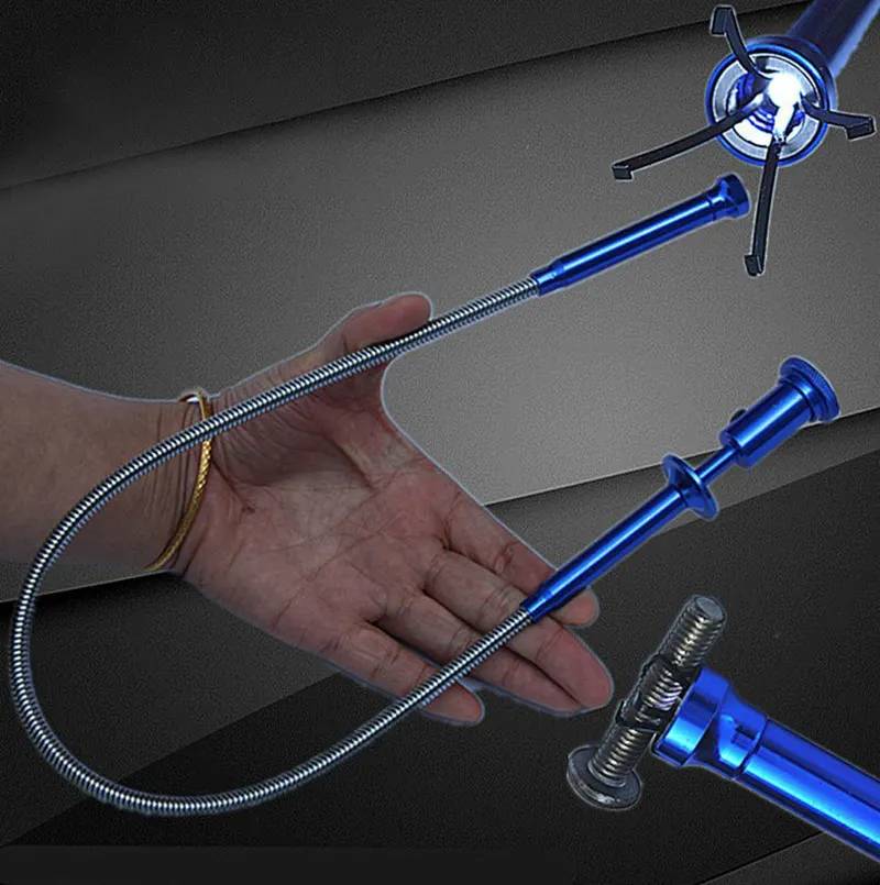 

62cm LED Light Multi-functional Car Repaire Tool Strong Magnetic Four-Claw Pick-Up Pass Sewer Toilet Plug Clip Kitchen Bathroom