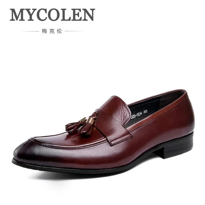 

MYCOLEN Oxford Shoes Men Slip On Pointed Toe Shoes Men Genuine Leather Oxfords Men Leather Tassel Footwear Zapatilla Hombre