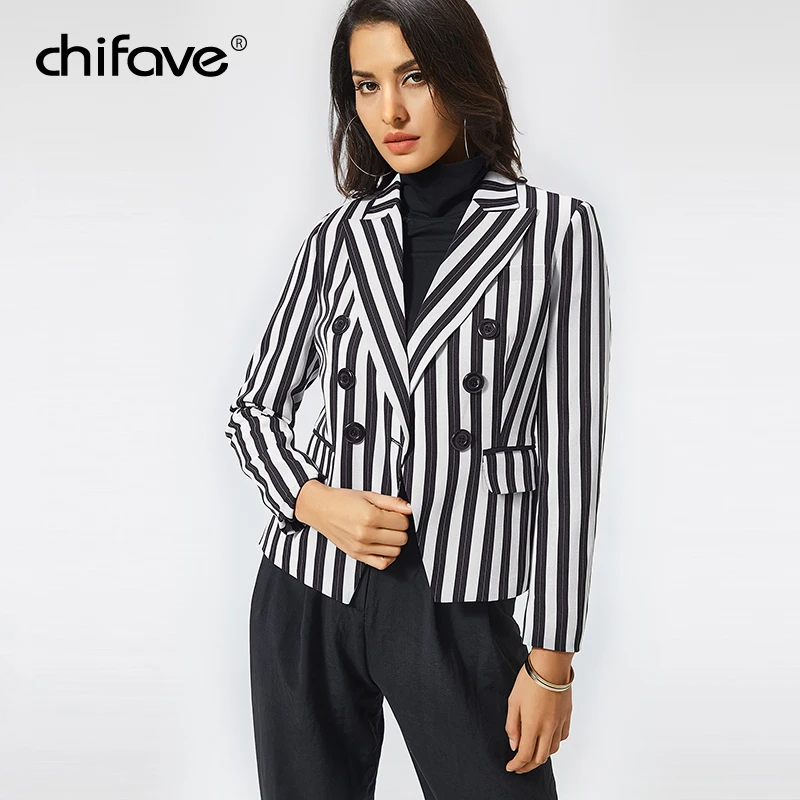 Chifave/блейзер Для женщин осень 2018 Повседневное черный с серым полосатый дамы Блейзер Для женщин весна осенние куртки больших размеров 5XL