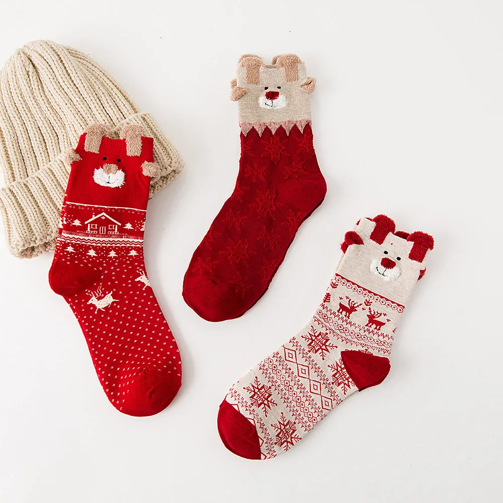 Christmas Keep Warm Comfort Women Fashion Cotton Socks Multi Color High