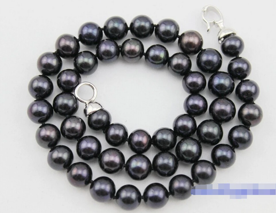 

N3803 fresh water pearl necklace 9-10mm black Good Quality 17.5INCH N Discount NEW