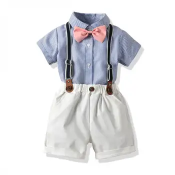

2020 Mother baby clothes Photography Props for newborn baby boys short sleeve blue clothing sets 18m-6y children infants kids