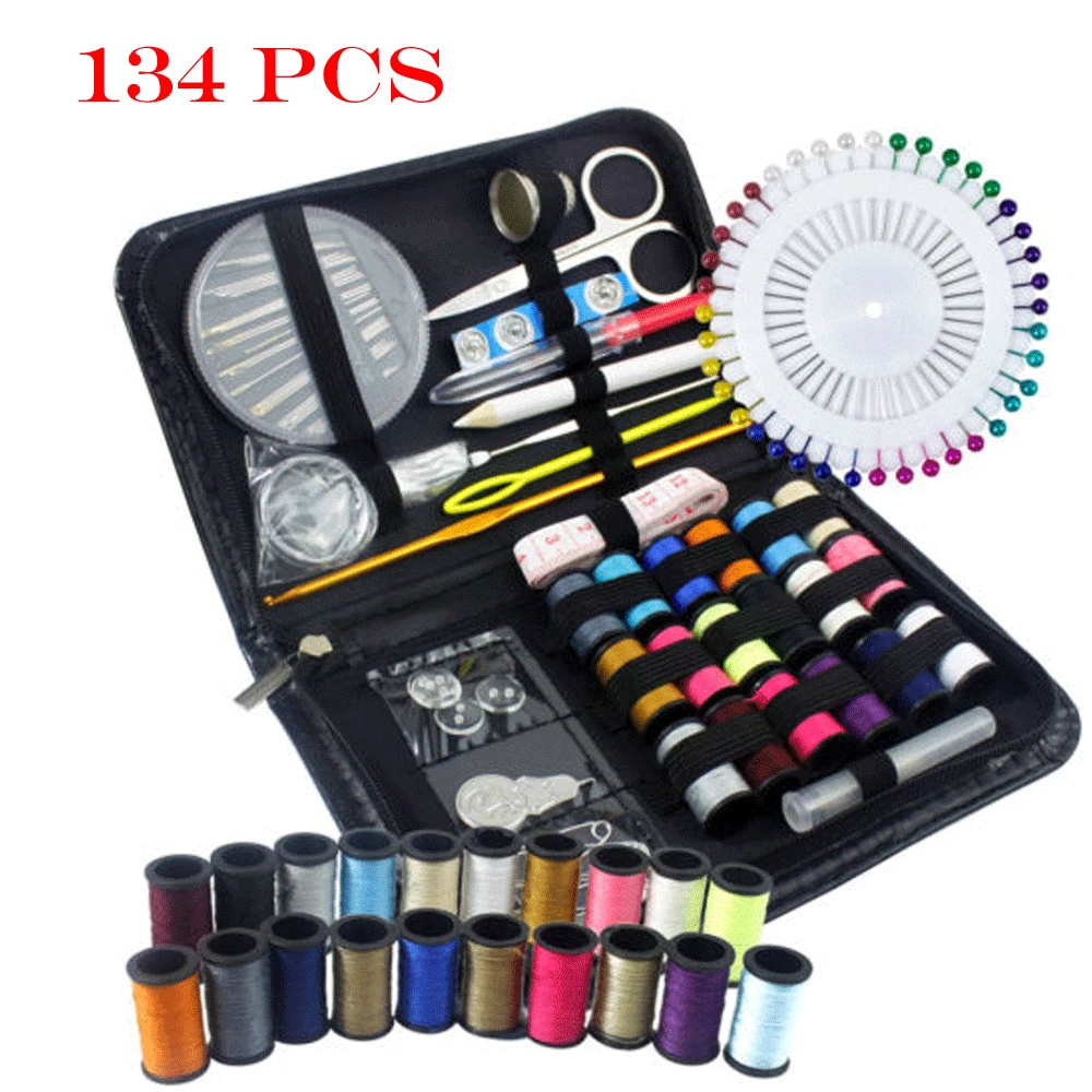

134Pc Travel Home Sewing Kit Case Needle Thread Tape Scissor Button Set Portable