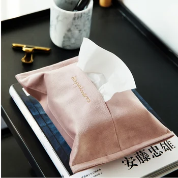

Vintage Embroidery Letter Paper Towel Storage Tote Box Scandinavian Soft Velvet Fabric Tissue Bag Chic Home Organizer Pouch