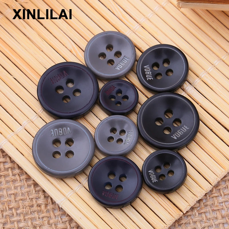 

100pcs Hangdmade Wooden Buttons Solid Resin Color Four Holes Buttons Letter Convex Shirt Buttons DIY Crafts