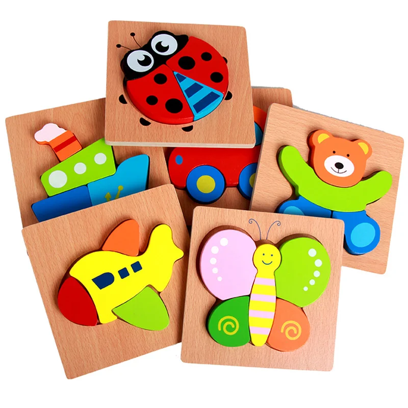 

High quality Kids Wooden 3D Puzzle Jigsaw Lovely Colorful Cartoon Animal Vehicle Beech Wood Kids Educational Toys for Children
