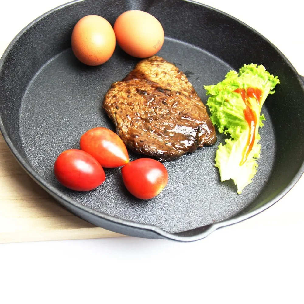 Предварительно закаленный 20 см чугун жарочная сковорода с силиконовой ручкой антипригарной сковородки гриль кухонная посуда черный(frypan-long Handle)(434
