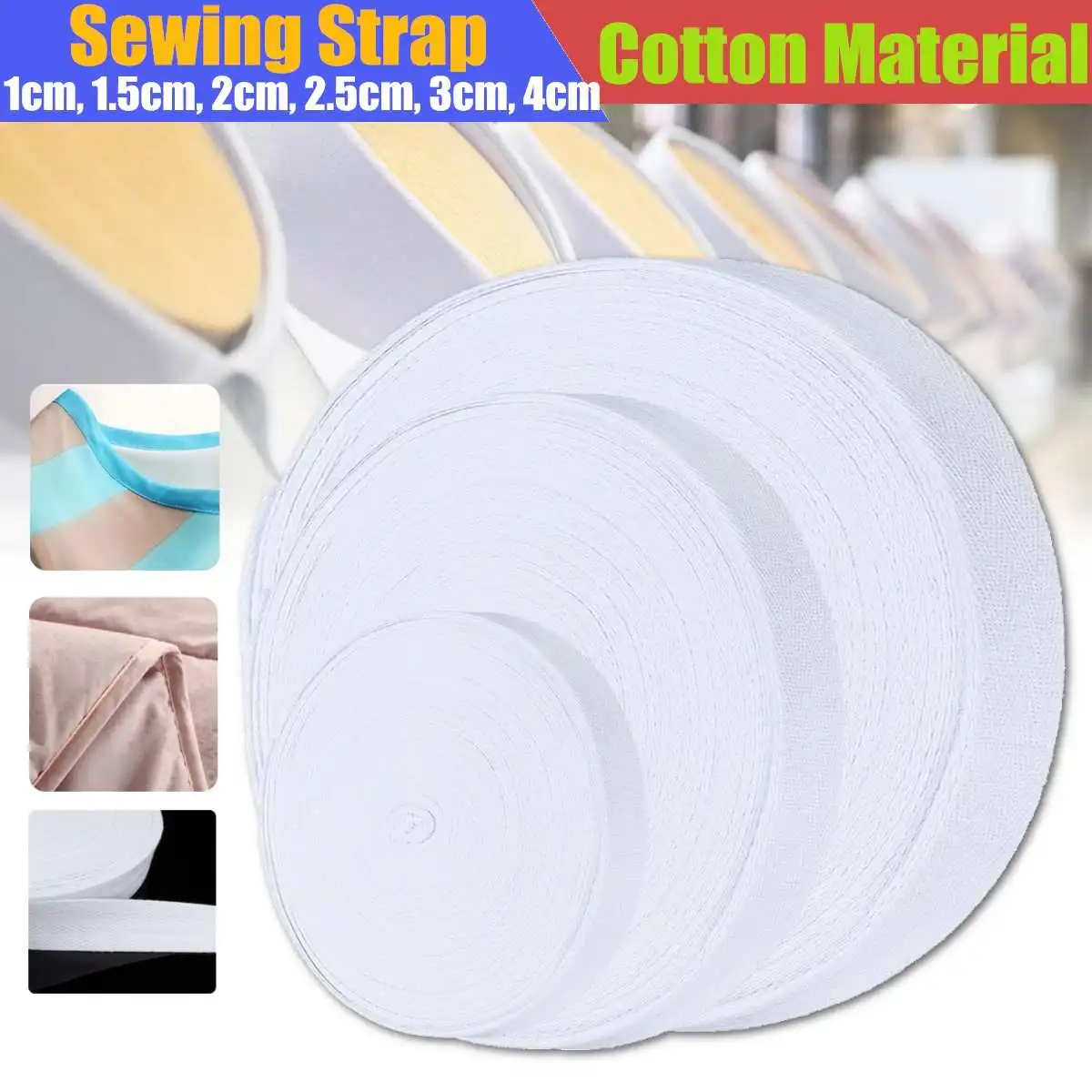 

45M Cotton Tape Webbing Sewing Belt Fabric Strap Ribbon Roll For Bunting Apron Bag Clothing Sewing Tape 1/1.5/2/2.5/3/4cm