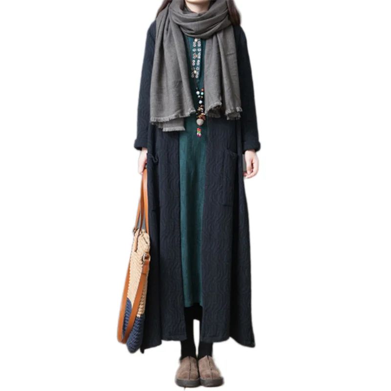 

2019 Spring New Women Windbreaker Korean Large Size Loose Ladies Outerwear Autumn Long Paragraph Over The Knee Linen Coat Lj395
