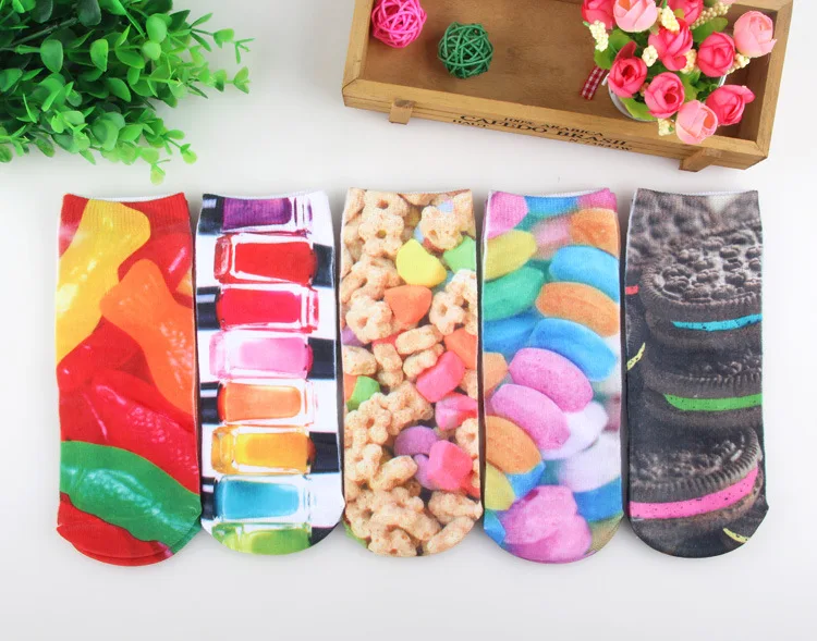 Разноцветные 3D носки женские носки с принтом еды Повседневные носки в стиле харакдзюку унисекс короткие носки 1 пара