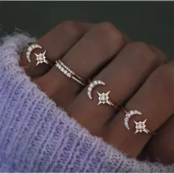 Vercret стерлингового серебра Изменение размера кольца для женщин Звезда Луна Циркон вечерние партии Свадебные украшения подарки дропшиппинг