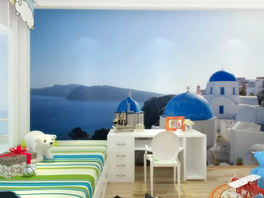 

Europe style beautiful castle with blue sea design 3d wallpaper for kids room 3d wall paper large background mural