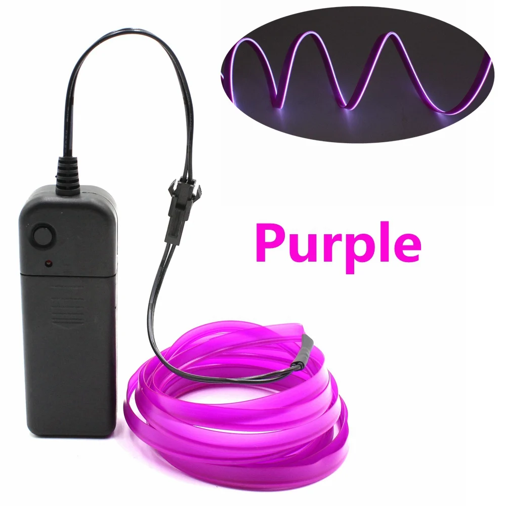 EL провод с 6 мм швейной кромкой, гибкая неоновая лампа, веревка, трубчатый кабель, Светодиодная лента, светящийся струнный светильник для украшения автомобиля, Стайлинг автомобиля - Испускаемый цвет: Фиолетовый