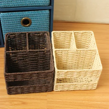 

Eco-friendly braid remote control storage box mobile phone storage baskets box table desktop organizer box home storage