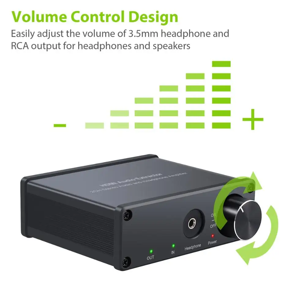  LiNKFOR HDMI to HDMI + RCA + 3.5mm Audio Extractor with Volume Control and Power Switch Support 4K 