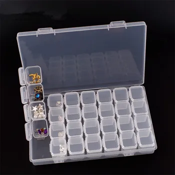 

11 X 17 cm 28 Slots Nail Art Bead Storage Case Glitter Gems Decoration Box Empty Cosmetic Jar Container Refillable Bottles