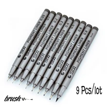 9 teile/los Verschiedenen Größen Schwarz Pigment Liner Auf Wasserbasis Art marker stift für Zeichnung Handschrift Kunst Lieferungen Schreibwaren