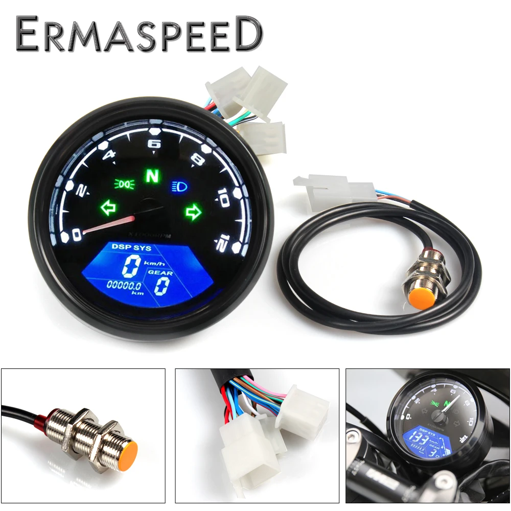 12000RPM Motorcycle Speedometer LCD Screen Digital Odometer Tachometer